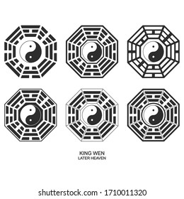 Vector Yin and yang symbol with Bagua Trigrams. King Wen "Later Heaven" Bagua arrangement