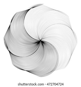 Vector yin and yang symbol from half-rings lines. Many thin lines that form the eastern equilibrium sign isolated on white background