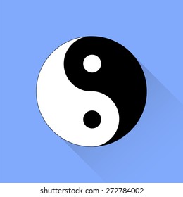 Vector Yin Yang Symbol of  of Harmony and Balance Isolated on Blue Background. 