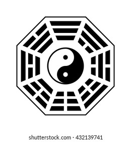 Símbolo Vector Yin y yang. Símbolo yin-yang moderno aislado en fondo blanco. Acuerdo de bagua Fu Xi "Anterior al Cielo"