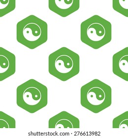 Vector ying yang symbol in hexagon, repeated on white background