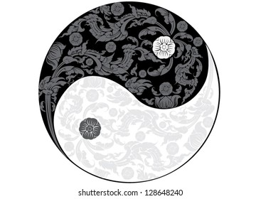 Vector: Yin-Yang with Thai Traditional Fine Arts