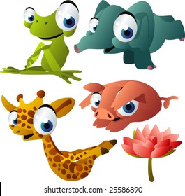 vector yoga animals set 189: frog, elephant, giraffe, pig