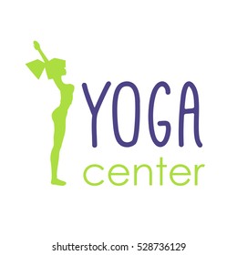 Vector Yoga center logo with silhouette woman 