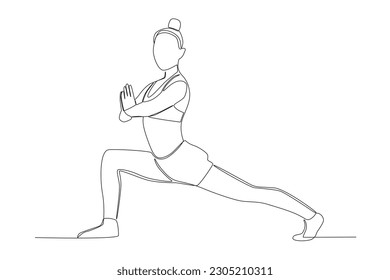 Vector yoga girl single line art drawing continues line vector illustration