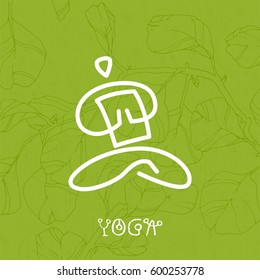 Vector yoga icon, linear logo design, line yoga badge. Graphic design element in contour for creation of banner for spa center of yoga school studio.