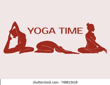 Vector yoga icons of slim women for advertising yoga classes. Silhouettes design for yoga background.