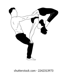 Vector yoga illustration. Yoga asanas for couple yoga.Hand drawn sketch. 