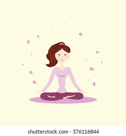 Vector yoga illustration.  Yoga asanas. Girl does yoga exercises.  Templates for spa center or yoga studios