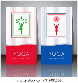 Vector yoga illustration. Yoga cards with your text and yogi silhouette. Identity design for yoga studio, yoga center, class, for magazine, presentation. Template of yoga poster, flyer, banner, card.