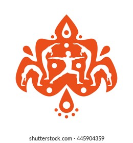 Vector yoga illustration with people silhouettes. Yoga design element with ethnic indian motive for poster or logo.