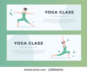 Vector yoga illustration. Yoga poster with silhouettes of women in the yoga poses. Illustration for yoga class, studio, fitness center, advertising, websites.