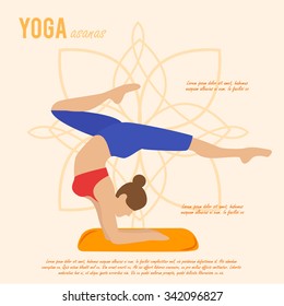 Vector yoga illustration. Yoga set. Yoga asanas. Girl does yoga exercises. Healthy lifestyle. Templates for spa center or yoga studios.