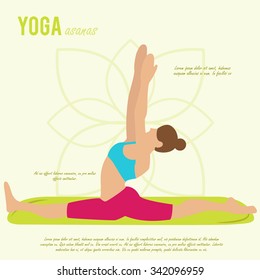 Vector yoga illustration. Yoga set. Yoga asanas. Girl does yoga exercises. Healthy lifestyle. Templates for spa center or yoga studios.