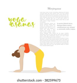 Vector yoga illustration. Yoga set. Yoga asanas. Girl does yoga exercises. Healthy lifestyle. Templates for spa center or yoga studios.