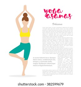 Vector yoga illustration. Yoga set. Yoga asanas. Girl does yoga exercises. Healthy lifestyle. Templates for spa center or yoga studios.