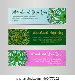 Vector yoga illustration. Template of poster for International Yoga Day. Flyer for 21 june, Yoga day