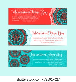 Vector yoga illustration. Template of poster for International Yoga Day. Flyer for Yoga day