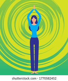 Vector yoga illustration, Young girl doing yoga. Healthy active lifestyle. Digital character illustration. 