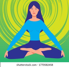 Vector yoga illustration, Young girl doing yoga. Healthy active lifestyle. Digital character illustration. 