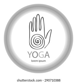 Vector yoga illustration in zentangle. Hand as emblem for studio, fitness center, sport magazine, also for tattoo.  Hand drawn sketch in doodle mudra.