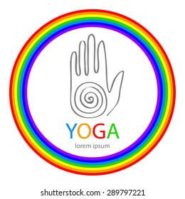 Vector yoga illustration in zentangle style. Hand as emblem for yoga 