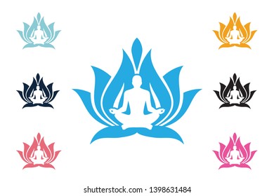 Vector - Yoga Logo abstract Man sitting Lotus pose design vector template Linear style. SPA Beauty Healthcare Zen Harmony Logotype concept icon