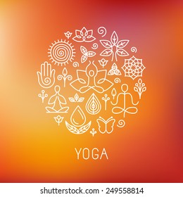 Vector yoga logo - icons and line badges - graphic design elements in outline style for spa center or yoga studio