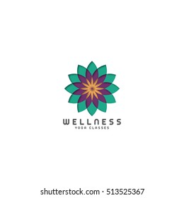 Vector Yoga Logo. Wellness, Spa, Wellbeing Cut Paper Style Illustration. Flower Label Icon Template.