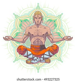 Vector yoga man in a lotus position.