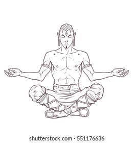 Vector yoga man in a lotus position.