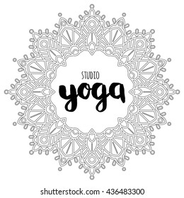 Vector yoga mandala line badges. Graphic design elements in outline style. Logo templates for spa center or yoga studio