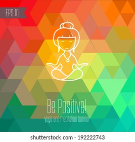 vector yoga and meditation banner with geometric background