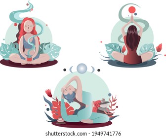 Vector yoga and meditation illustrations for websites and design projects
