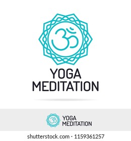 Vector yoga meditation logo set line style for studio class, fitness center, sport emblem. Healthcare, spa, lifestyle logotype design elements. 10 eps