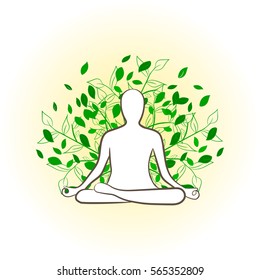 Vector Yoga Pose lotus in front of tree.