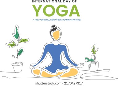 vectorial Yoga Pose Dibujo de una línea con fondo de color