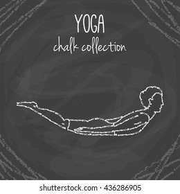 Vector yoga poses. Chalk illustrations on blackboard. International yoga day.