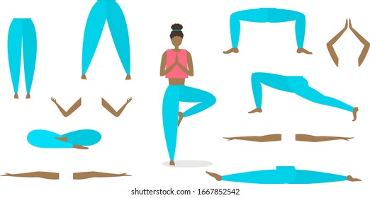 Vector yoga poses constructor. All elements of the body are changing