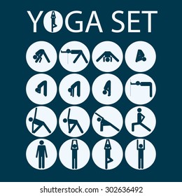vector yoga poses stick man icon set