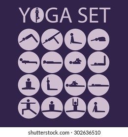 vector yoga poses stick man icon set