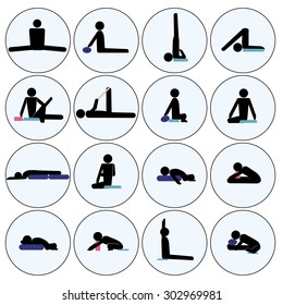 vector yoga poses stick man icon set