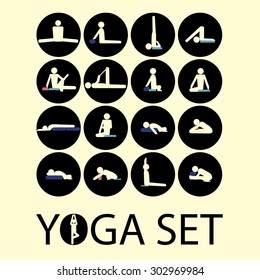 vector yoga poses stick man icon set