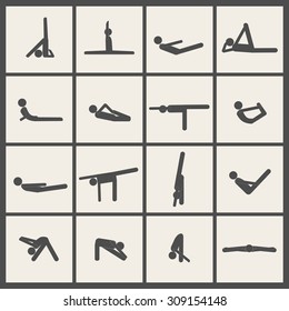 vector yoga poses stick man icon set