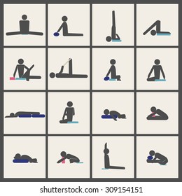 vector yoga poses stick man icon set