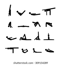 vector yoga poses stick man icon set