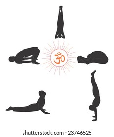 Vector yoga postures and om symbol.