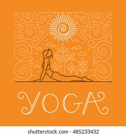 Vector yoga and sport motivation banner and poster in trendy linear style with hand-lettering text - t-shirt print for yoga classes and studios