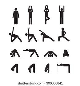 vector yoga stick man icon set