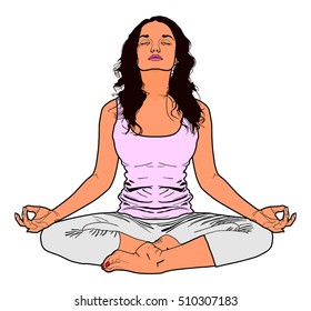 Vector Yoga Young Women Practice exercise relaxing human body nature Fitness class pose Meditation and clearing mind from life pressure Freedom concept Attractive girl practicing
